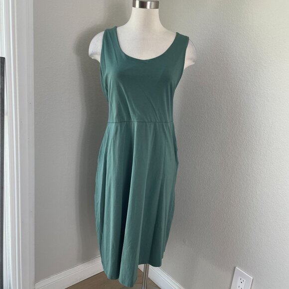 PACT Womens Plus XXL Dark Forest Fit Flare Tie Back Dress Organic Cotton Blend - Picture 1 of 12